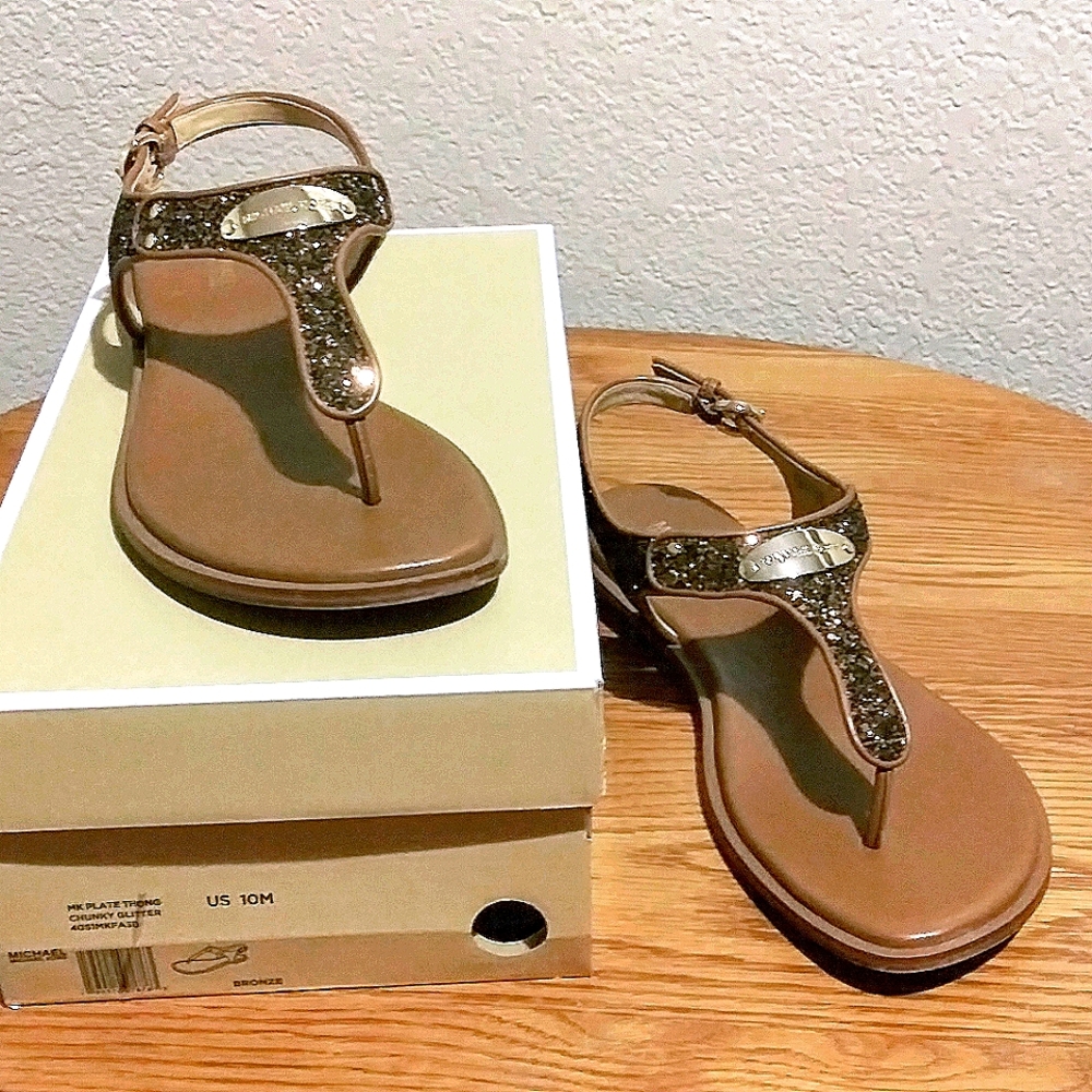 Michael Michael Kors Mk Plate Glitter Thong Sandals Size 10